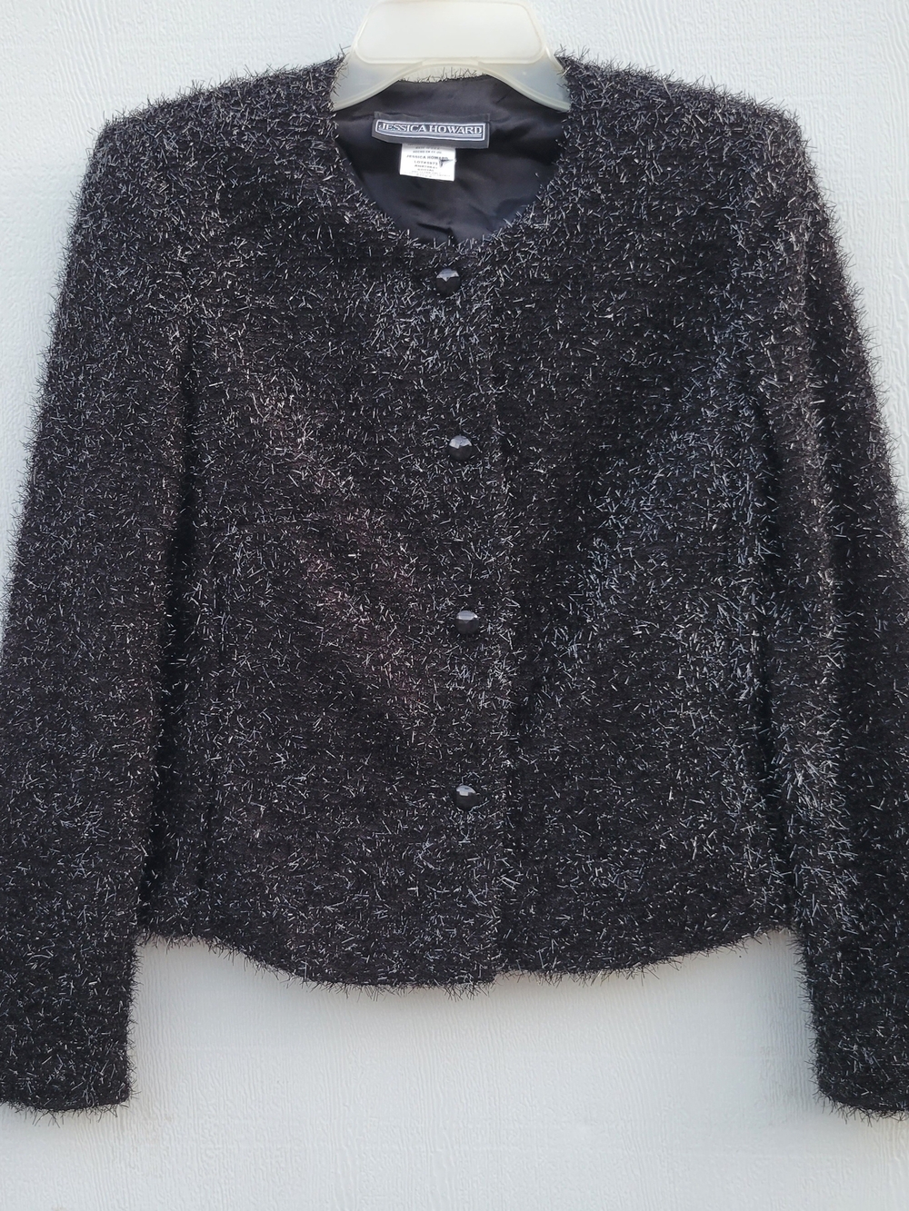 Jessica Howard Black Fuzzy Sparkle Button Jacket